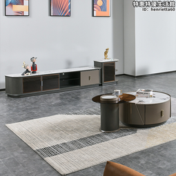 輕奢大小圓亮光巖板茶几組合簡約客廳意式小戶型茶几圓形邊幾 歷史價格詳細信息