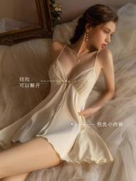 純欲風新款蕾絲吊帶睡裙女緞面薄款性感深V開叉睡衣家居服套裝 歷史價格詳細信息