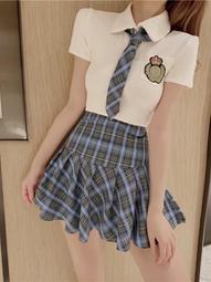 制服 兩截式露腰深V學生服 格子百摺裙 歷史價格詳細信息