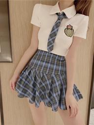 制服 兩截式露腰深V學生服 格子百摺裙 歷史價格詳細信息