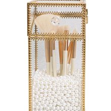 玻璃化妝刷收納盒防塵帶蓋ins北歐風透明眉筆眼線筆筒珍~特價 歷史價格詳細信息