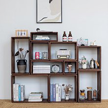 黑胡桃木自由組合書櫃餐邊櫃日式格子櫃全實木書架落地儲物收納櫃 歷史價格詳細信息