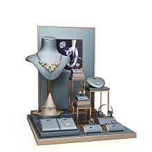 SHENYI新款珠寶道具藍色金屬櫥窗展示套裝項鏈戒指收納陳列展示架~爆款 歷史價格詳細信息