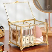 網紅玻璃化妝品收納盒防塵家用桌面大容量護膚品置物架口紅整理盒 歷史價格詳細信息