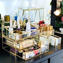 網紅玻璃化妝品收納盒防塵家用桌面大容量護膚品置物架口紅整理盒 歷史價格詳細信息