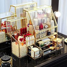 網紅玻璃化妝品收納盒防塵家用桌面大容量護膚品置物架口紅整理盒 歷史價格詳細信息