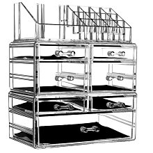 新款化妝品收納盒梳妝臺帶燈鏡子一體旋轉高級感桌面護膚品置物架 歷史價格詳細信息