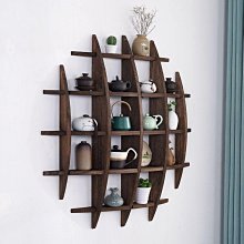 茶架掛壁式博古架木質擺放紫砂壺博古架燒桐木茶葉櫃置物架48格 歷史價格詳細信息