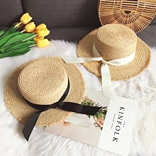「」 韓 緞帶草帽 夏天  拉菲草大帽沿  遮陽帽 海灘風 手工編織草帽 毛邊草帽 歷史價格詳細信息
