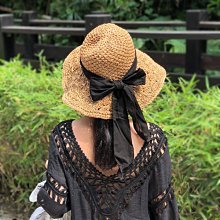 「」 韓 緞帶草帽 夏天  拉菲草大帽沿  遮陽帽 海灘風 手工編織草帽 毛邊草帽 歷史價格詳細信息