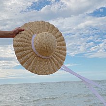 「」 韓 緞帶草帽 夏天  拉菲草大帽沿  遮陽帽 海灘風 手工編織草帽 毛邊草帽 歷史價格詳細信息