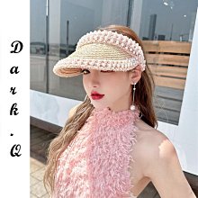 Dark.Q WB 珍珠空頂草帽原創春夏重工小香風釘珠遮陽帽度假草帽織帶優雅拉菲草空頂鴨舌帽寬檐草帽 價格比較,價格查詢,歷史價格詳細信息
