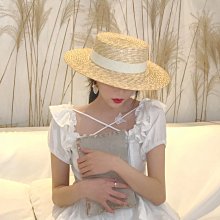 草帽 网红天然草编棕色咖色巴拿马平顶礼帽女夏天遮阳防晒度假沙滩草帽~熱銷 歷史價格詳細信息