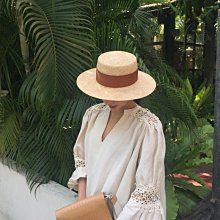 草帽 网红天然草编棕色咖色巴拿马平顶礼帽女夏天遮阳防晒度假沙滩草帽~熱銷 歷史價格詳細信息