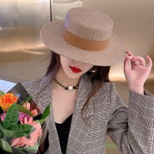 草帽 欧美秋冬法式复古平顶毛呢礼帽混色燕麦色宽檐造型百搭毛毡帽子女~熱銷 價格比較,價格查詢,歷史價格詳細信息