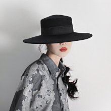 草帽 黑色复古小香蝴蝶结平顶礼帽女秋冬羊毛呢毛毡巴拿马宽檐优雅法式~熱銷 歷史價格詳細信息