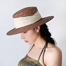 草帽 法式优雅复古宝草绿带平顶礼帽女夏天遮阳防晒沙滩度假巴拿马草帽~熱銷 歷史價格詳細信息
