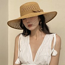 草帽 欧美春夏时尚镂空编织包边系绳大檐圆环顶草帽度假沙滩防晒遮阳帽~熱銷 歷史價格詳細信息