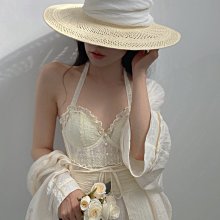 草帽 春夏新款时尚ins博主同款度假草帽沙滩帽造型爵士麦秆草帽子~熱銷 歷史價格詳細信息