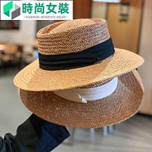草帽法式名媛風草帽女夏小清新海邊沙灘遮陽帽防曬草編太陽帽平頂禮帽 新品 歷史價格詳細信息