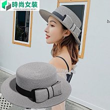 平頂帽子女時尚蝴蝶結草帽韓版潮法式沙灘防曬遮陽英倫風禮帽 歷史價格詳細信息