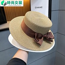 蝴蝶結平頂草帽女夏季海邊沙灘帽遮臉太陽帽防晒帽子-時尚女裝 歷史價格詳細信息