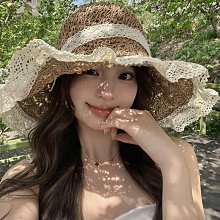 草帽蕾絲邊草編太陽帽子女大帽檐夏季透氣草帽海邊遮全臉遮陽防曬帽子 新品 歷史價格詳細信息