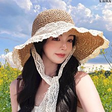 草帽夏季防曬帽子女新款海邊度假沙灘大檐草編漁夫帽遮陽飄帶草帽 新品 歷史價格詳細信息