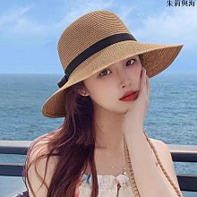草帽大女主絲帶草帽氣質防紫外線遮陽帽大帽檐編織草帽顯臉小百搭日常 新品 歷史價格詳細信息