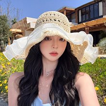草帽蕾絲草編太陽帽女夏季大帽檐透氣顯臉小海邊可折疊遮陽防曬草帽子 新品 歷史價格詳細信息