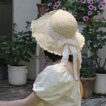 草帽蕾絲蝴蝶結草帽女遮陽帽夏季可折疊大檐太陽帽海邊度假沙灘防曬帽 新品 歷史價格詳細信息