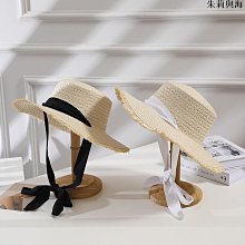 草帽大檐平頂草帽女夏季海邊度假飄帶沙灘帽防紫外線遮陽防曬帽太陽帽 新品 歷史價格詳細信息