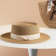草帽 新款帽子女草帽平顶礼帽宽沿显脸小遮阳防晒蝴蝶结法式赫本风平沿~熱銷 歷史價格詳細信息