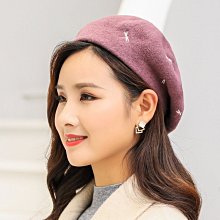 羊毛貝雷帽女秋冬季復古英倫畫家帽顯臉小時尚刺繡蓓蕾帽 歷史價格詳細信息