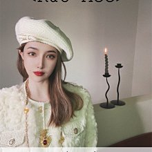 【鈷藍家】法式優雅針織鏤空貝雷帽頭頂水鑽大蝴蝶結時尚鏤空針織透氣休閑畫家帽子原創設計獨特小眾帽飾配件 歷史價格詳細信息