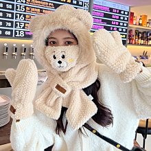 可愛毛絨帽子圍巾一體女冬季小熊帽子保暖加厚護耳帽防寒雷鋒帽潮 歷史價格詳細信息