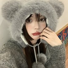 毛絨可愛小熊針織巴拉克拉法帽子女秋冬季2023新款保暖加厚雷鋒帽 歷史價格詳細信息