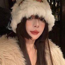 國潮醒獅漁夫帽兔毛針織毛絨帽女秋冬季毛茸茸虎頭顯臉小毛線帽子 歷史價格詳細信息