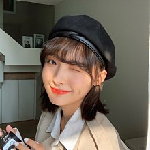 黑色貝雷帽女秋冬季ins百搭pu皮報童帽子英倫復古八角畫家帽 歷史價格詳細信息