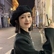 黑色貝雷帽女秋冬純色韓版毛呢平頂畫家帽英倫復古百搭~特價家用雜貨 歷史價格詳細信息