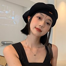 黑色貝雷帽女秋冬純色韓版毛呢平頂畫家帽英倫復古百搭~特價家用雜貨 歷史價格詳細信息