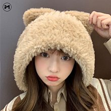 免運可愛毛絨小熊耳朵針織帽子女秋冬保暖護耳顯臉小毛線套頭雷鋒帽 歷史價格詳細信息
