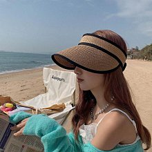 草帽 可折叠新款VH网红大沿帽百搭大檐草帽夏休闲沙滩海滩度假遮阳帽女~熱銷 歷史價格詳細信息