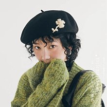黑色貝雷帽女秋冬純色韓版毛呢平頂畫家帽英倫復古百搭~特價家用雜貨 歷史價格詳細信息