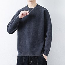 純色冬季圓領毛衣男日系加絨寬松針織線衣加厚內搭休閑百搭打底衫男裝毛衣 男士針織衫 歷史價格詳細信息