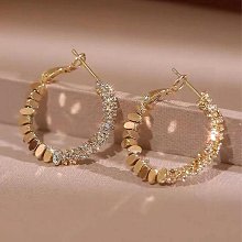 Coppii 服飾运动小眾設計2022春夏新款鑲鉆金色大圈圈耳環小眾設計名媛高級感耳飾 歷史價格詳細信息