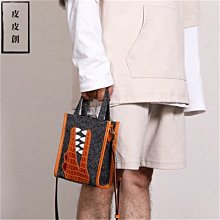 『皮皮創』原創設計手作帆布托特包。意大利進口頭層植鞣牛皮拼接重磅加密帆布大凱莉包 手提側背斜背包 時尚撞色牛皮帆布鉑金包 歷史價格詳細信息