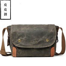 『皮皮創』原創設計手作帆布郵差包。美式復古阿美咔嘰植鞣牛皮肩帶配帆布騎行死飛包大容量輕便休閒單肩斜背包 歷史價格詳細信息