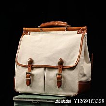 『皮皮創』原創設計手作帆布郵差包。美式復古阿美咔嘰植鞣牛皮肩帶配帆布騎行死飛包大容量輕便休閒單肩斜背包 歷史價格詳細信息