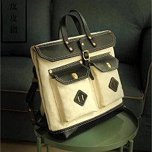『皮皮創』原創設計手作帆布托特包。意大利進口頭層植鞣牛皮拼接重磅加密帆布大凱莉包 手提側背斜背包 時尚撞色牛皮帆布鉑金包 歷史價格詳細信息
